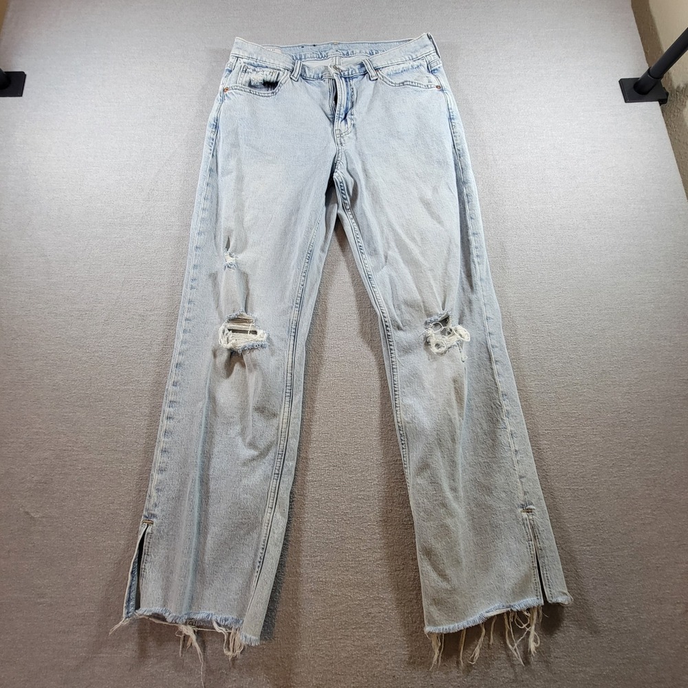 GAP Jeans Womens Light Wash Excellent 90s Loose Mid Rise Distressed Slit Hem